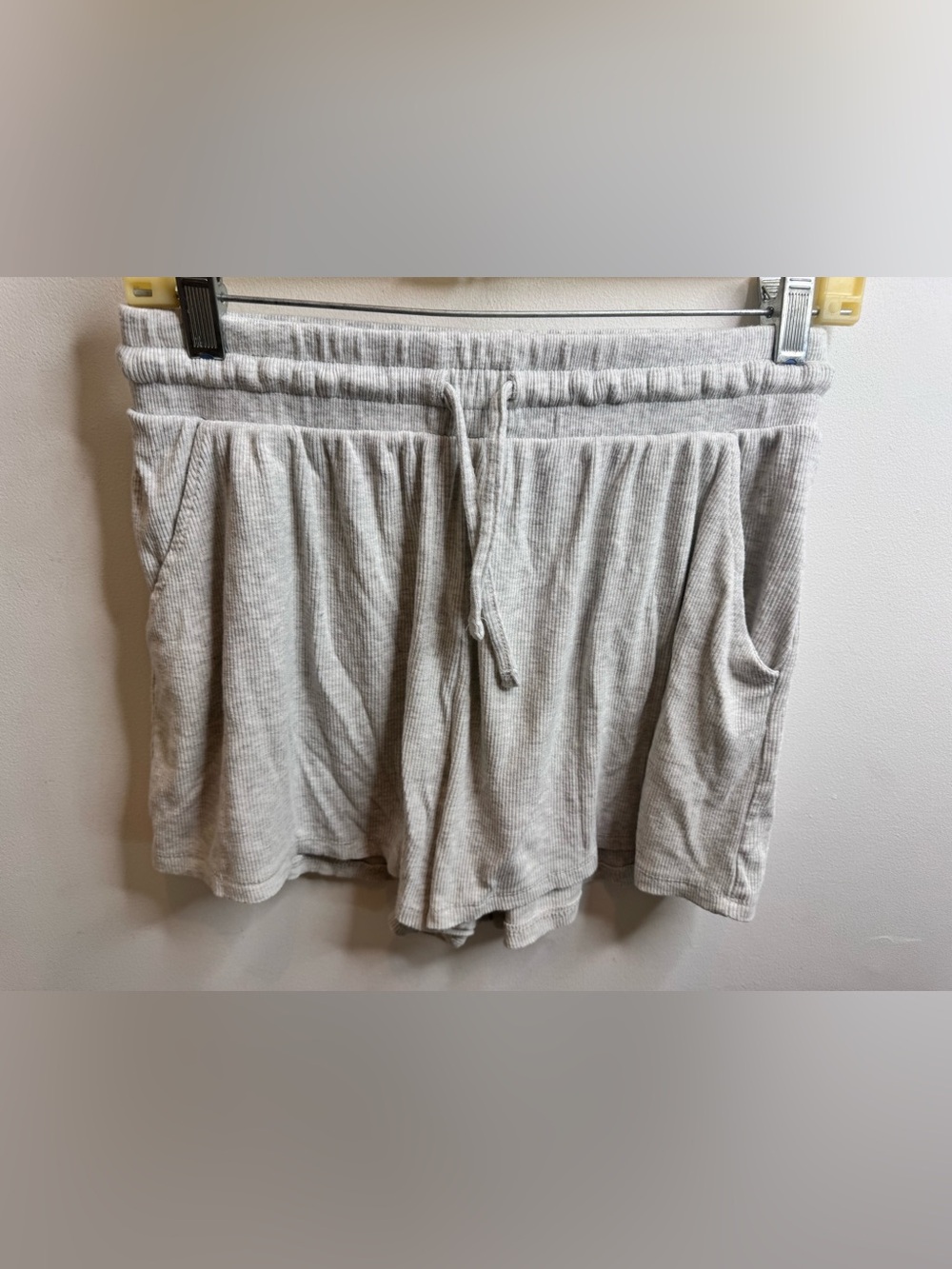 Ribbed Drawstring Lounge Shorts - Light Gray